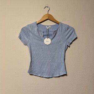 NWT NIA Elegant Sky Blue Short Sleeve Top